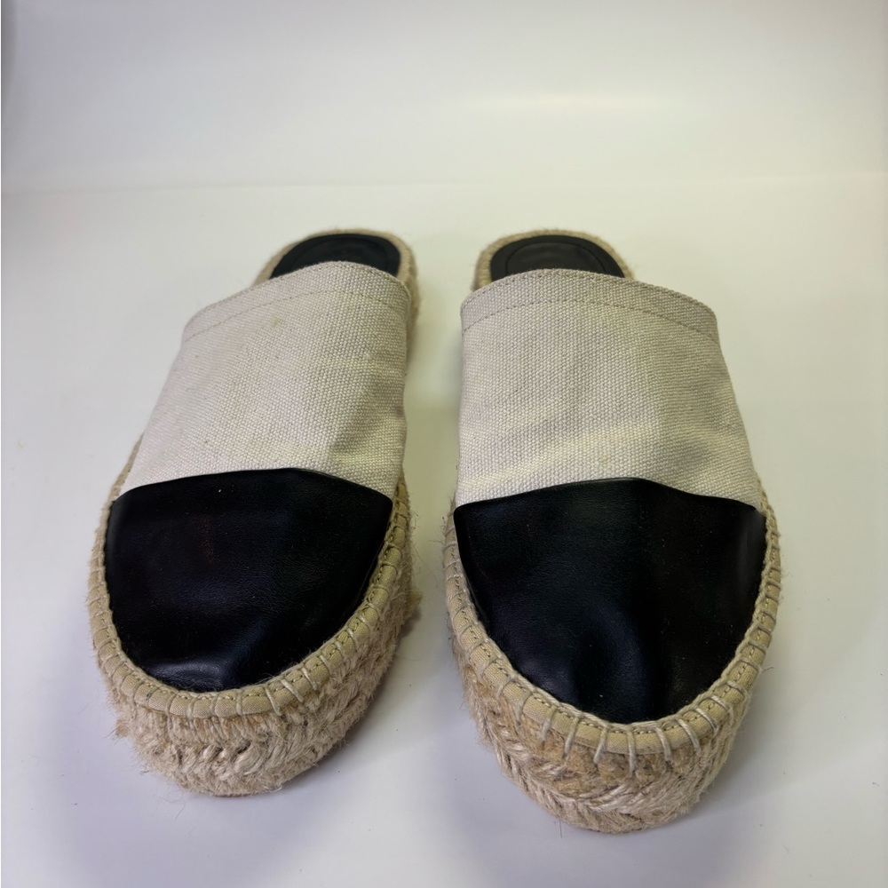 Zara Black and Cream Cap Toe Espadrille Mules